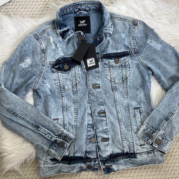 XRAY Jeans Denim Distressed Acid Wash Medium Jean Jacket - Picture 1 of 5